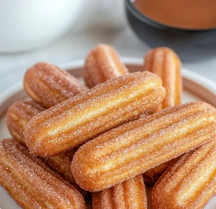 Healthy baked churro bites served on a plate, delicious and nutritious dessert.