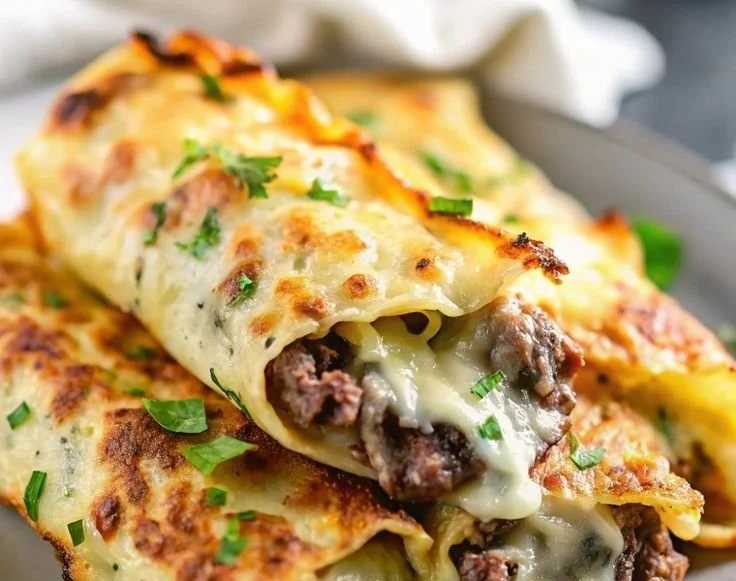 Delicious Keto Philly Cheesesteak Rolls on a platter, low-carb and flavorful.
