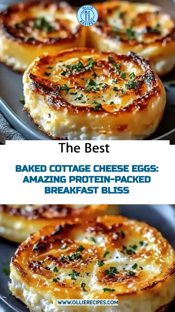 Baked cottage cheese eggs served in a bowl, topped with herbs and spices