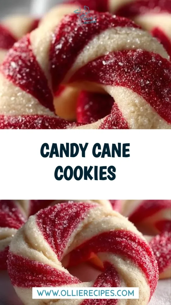 Festive Candy Cane Cookies decorated with red and green sprinkles