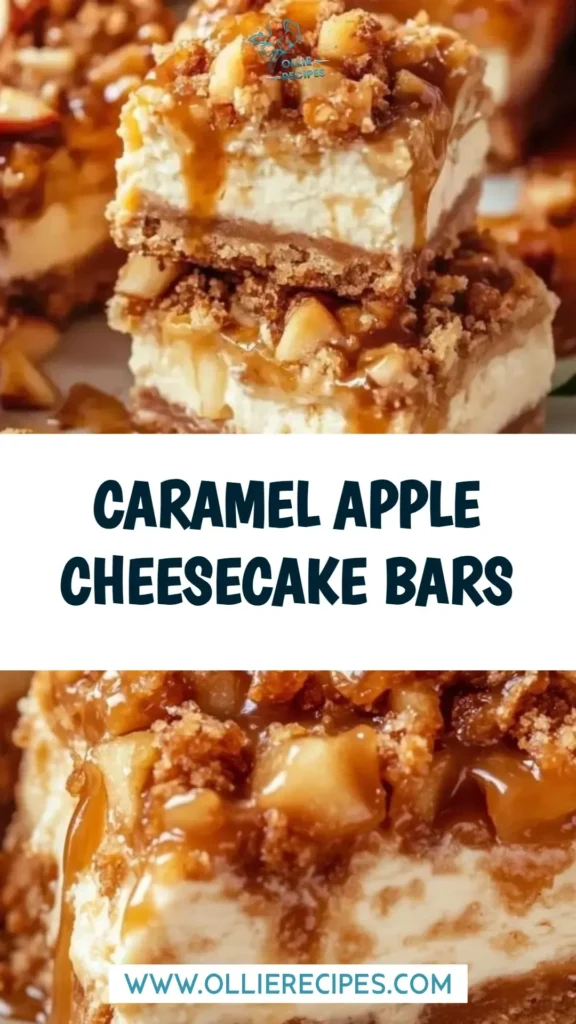 Delicious Caramel Apple Cheesecake Bars topped with caramel and apple slices
