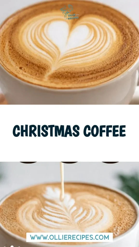 A cozy cup of Christmas coffee adorned with festive holiday decorations.