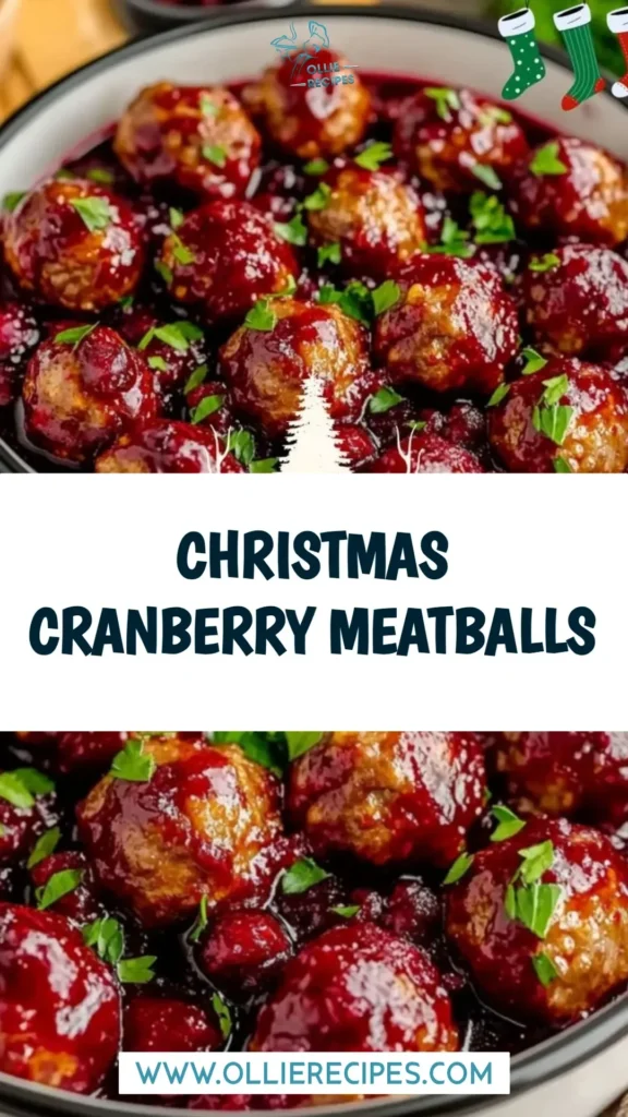 Plate of Christmas Cranberry Meatballs garnished with herbs.