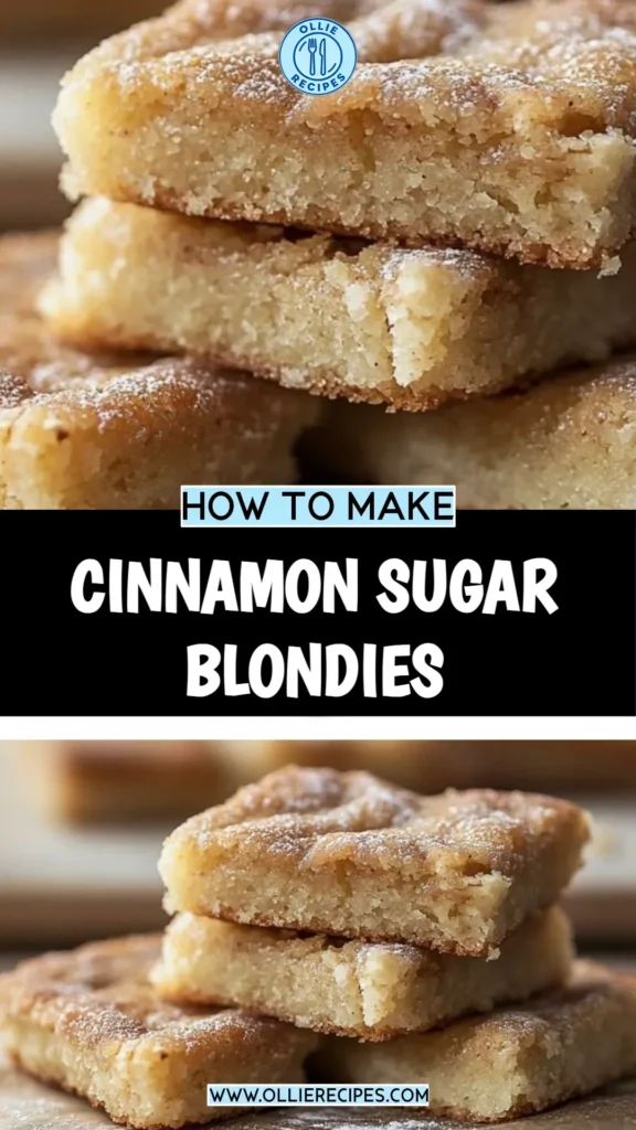 Freshly baked Cinnamon Sugar Blondies topped with a sprinkle of cinnamon sugar