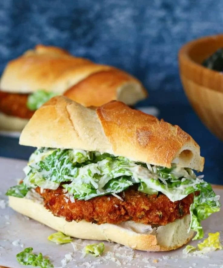 Crispy Chicken Caesar Sandwich with lettuce and dressing