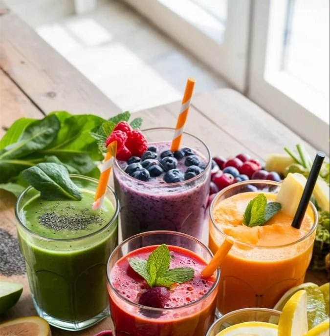 Colorful and refreshing detox smoothies with fruits and veggies for a healthier lifestyle
