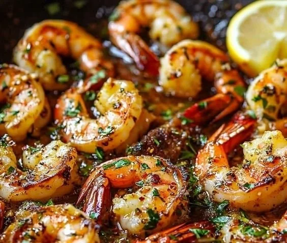 Delicious Garlic Butter Shrimp Skillet prepared with fresh ingredients