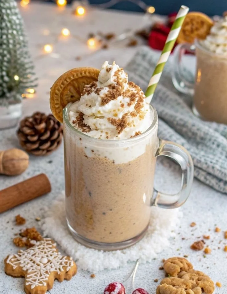 Gingerbread cookie smoothie topped with ginger and cinnamon sprinkles