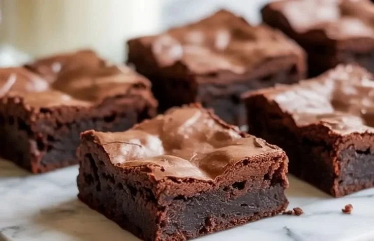 Decadent gluten free brownies served on a plate with chocolate drizzle.