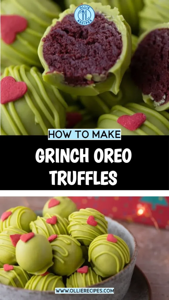 Delicious Grinch Oreo Truffles decorated for Christmas festivities