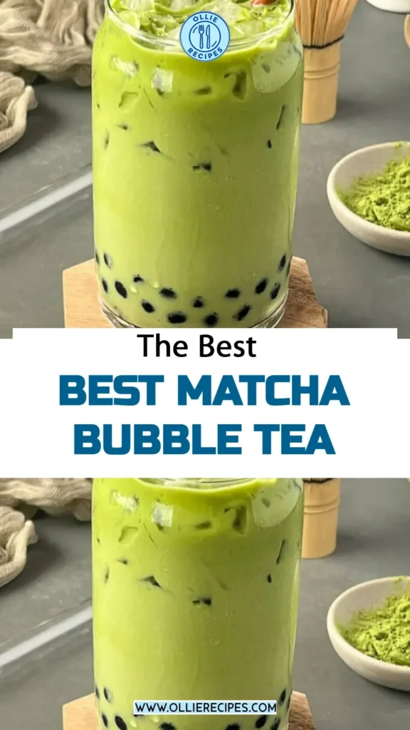 A refreshing cup of Matcha Bubble Tea with green tea matcha and tapioca pearls