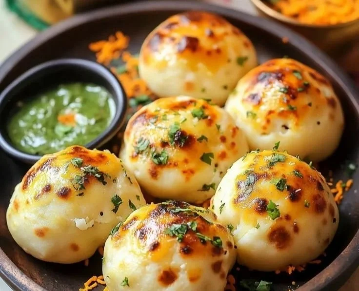 Delicious Pickled Paneer Naan Bombs ready to be served