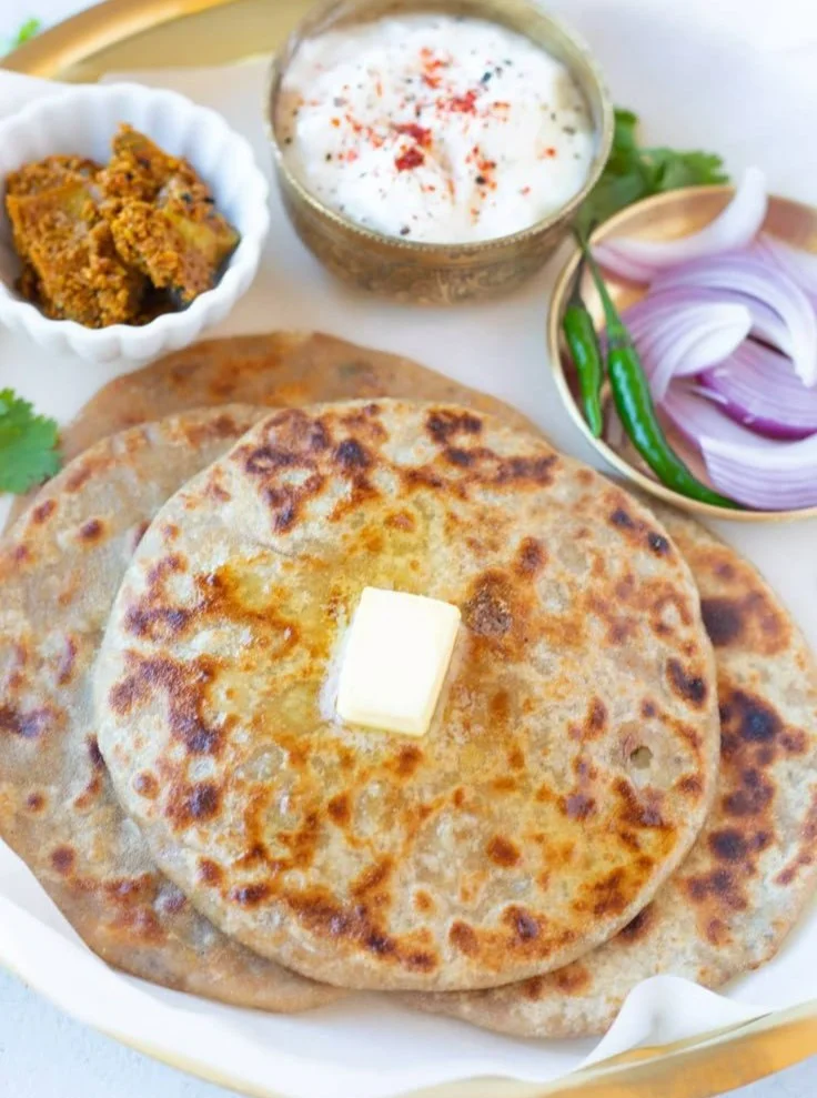 Homemade potato flatbread served with garnishes