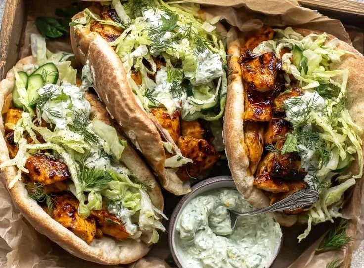 Sheet Pan Chicken Pitas with Herby Ranch served on a plate