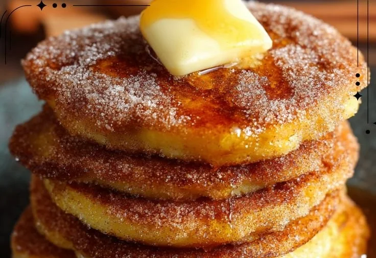 Delicious churro pancakes with cinnamon sugar and chocolate sauce