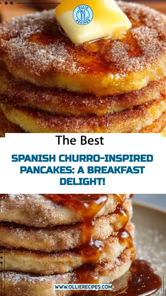 Delicious churro pancakes topped with cinnamon and sugar, inspired by Spanish churros.