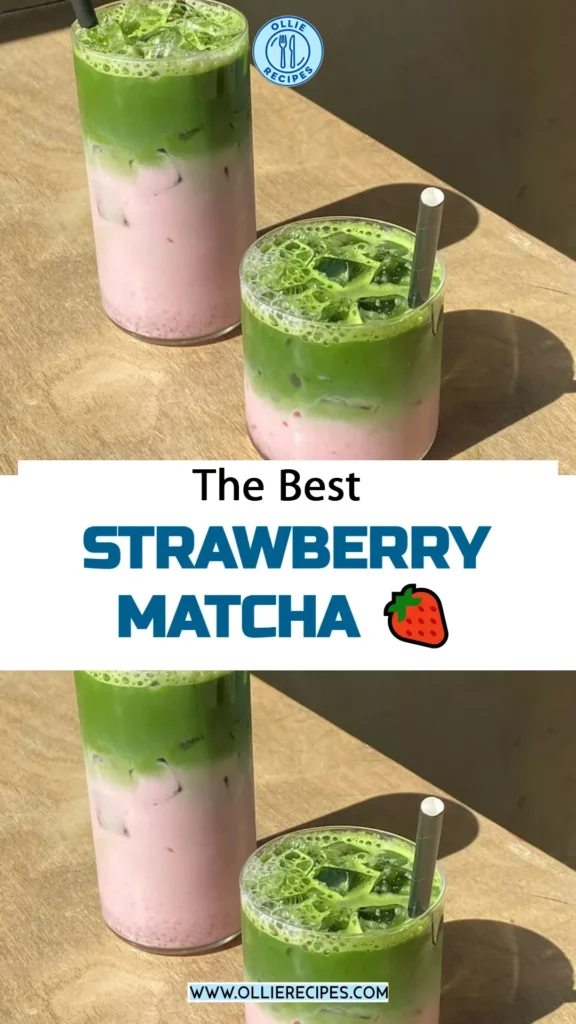 Delicious Strawberry Matcha drink with fresh strawberries and vibrant matcha powder