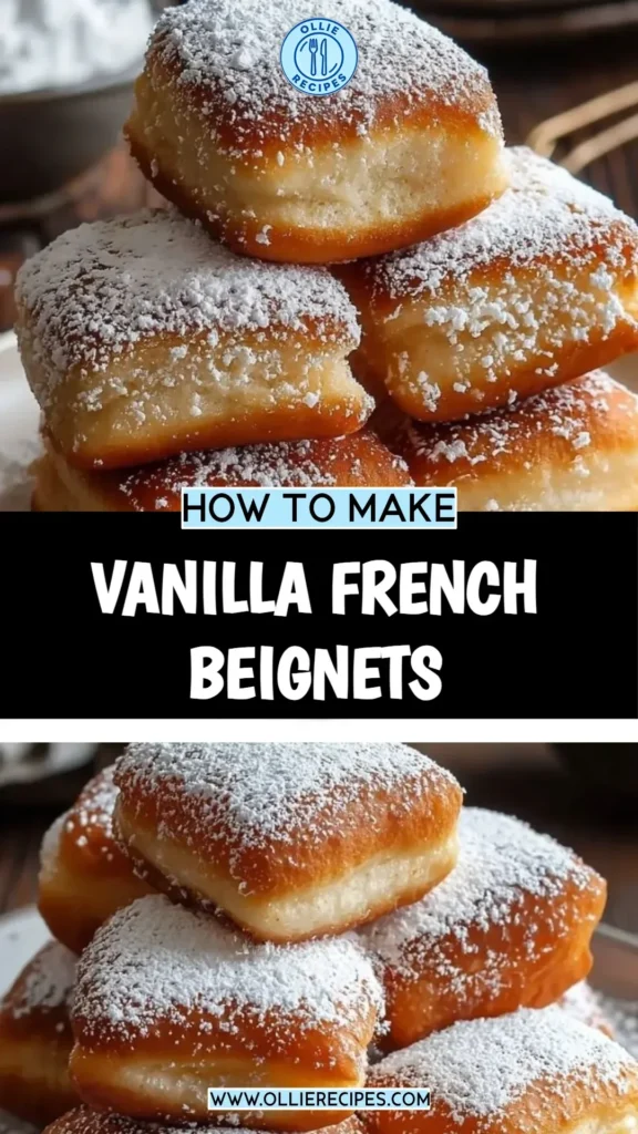 Delicious Vanilla French Beignets dusted with powdered sugar on a plate.