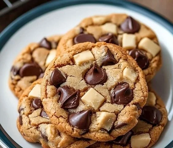 Delicious almond flour chocolate chip cookies stacked on a plate