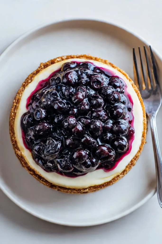 Blueberry-Coconut Vegan Cheesecake with fresh blueberries on top