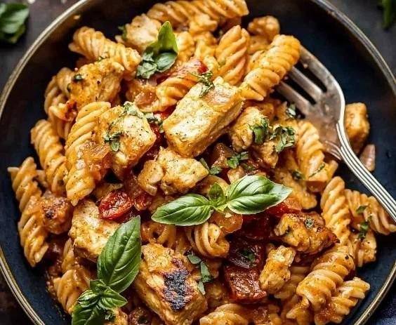 Delicious Cajun Chicken Pasta served with herbs and spices