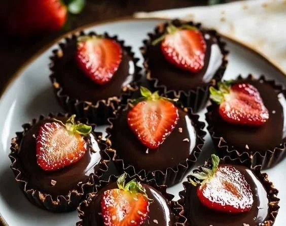 Delicious chocolate strawberry tart topped with fresh strawberries and chocolate drizzle