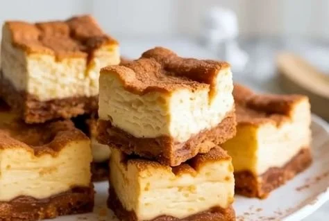 Churro cheesecake bites drizzled with chocolate and cinnamon sugar.