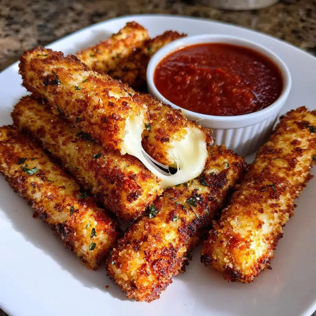 Crispy homemade mozzarella sticks served with marinara sauce