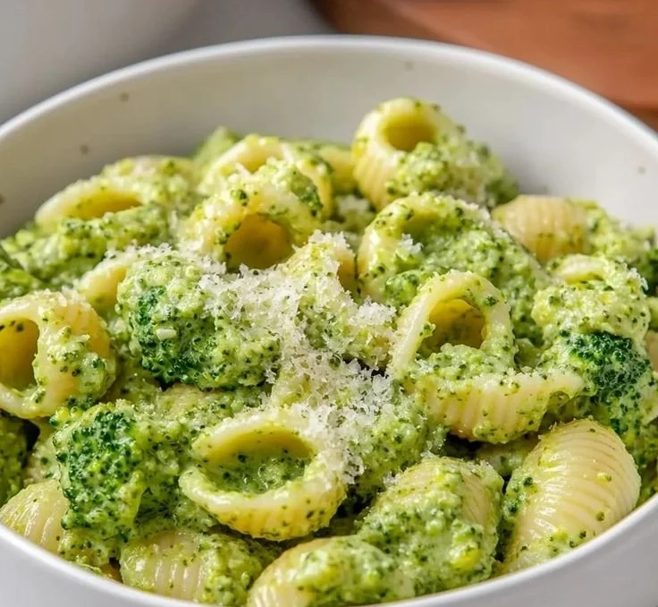 Plate of easy healthy broccoli pasta with fresh ingredients