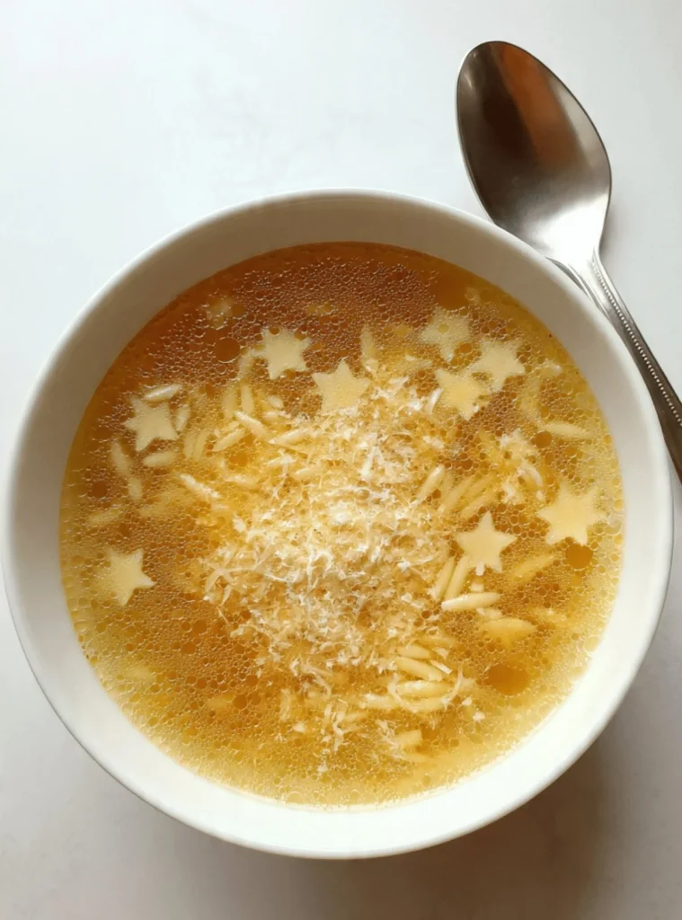 Bowl of Easy Pastina Soup with fresh herbs and pasta
