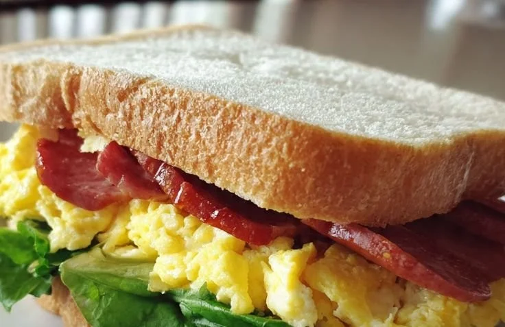 Egg Cheese Sandwich with Luncheon Meat on a plate