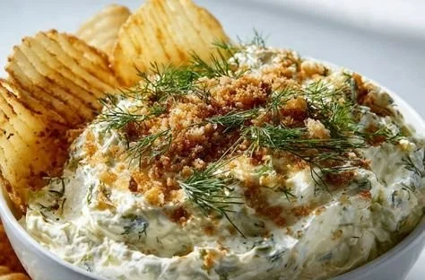 Grillo's Pickle Dip served in a bowl with fresh vegetables