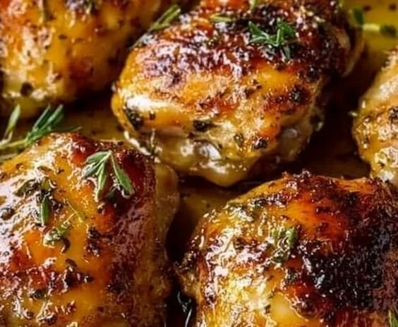 Delicious Honey Mustard Chicken Thighs ready to serve on a plate