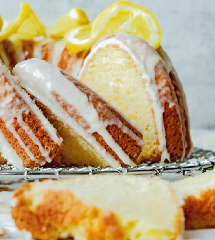 Delicious homemade sour cream lemon pound cake with a lemon glaze on top.
