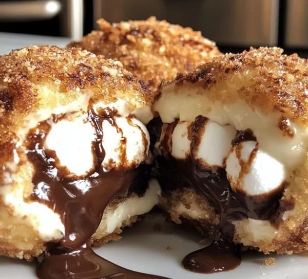 Delicious crispy fried s'mores bombs ready to enjoy for dessert