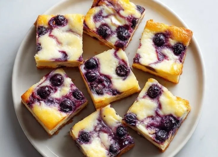 Lemon-Blueberry Cream Cheese Bars with fresh blueberries and lemon zest