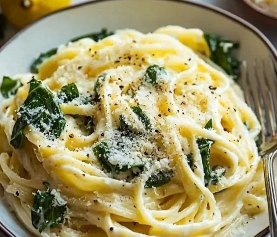 Delicious Lemon Ricotta Spaghetti garnished with fresh herbs and lemon zest