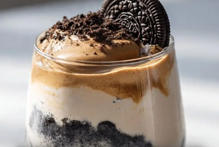 Deliciously whipped Oreo Dalgona Coffee topped with crushed Oreos