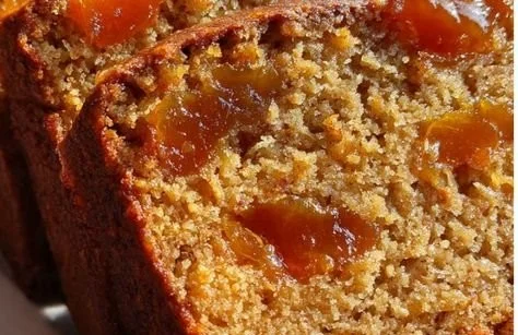 Delicious slice of homemade persimmon bread on a wooden table.