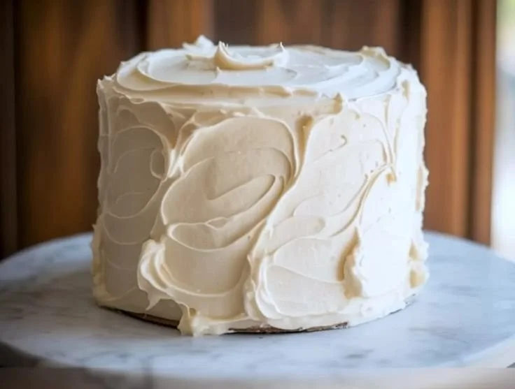 A decadent cake topped with smooth Russian Buttercream frosting.