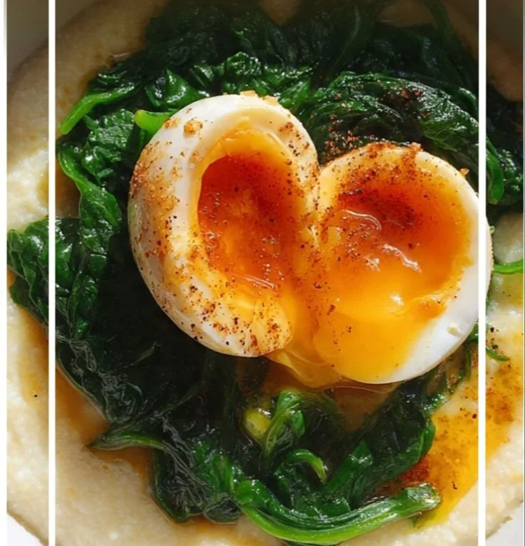 Bowl of savory semolina porridge garnished with herbs and spices.