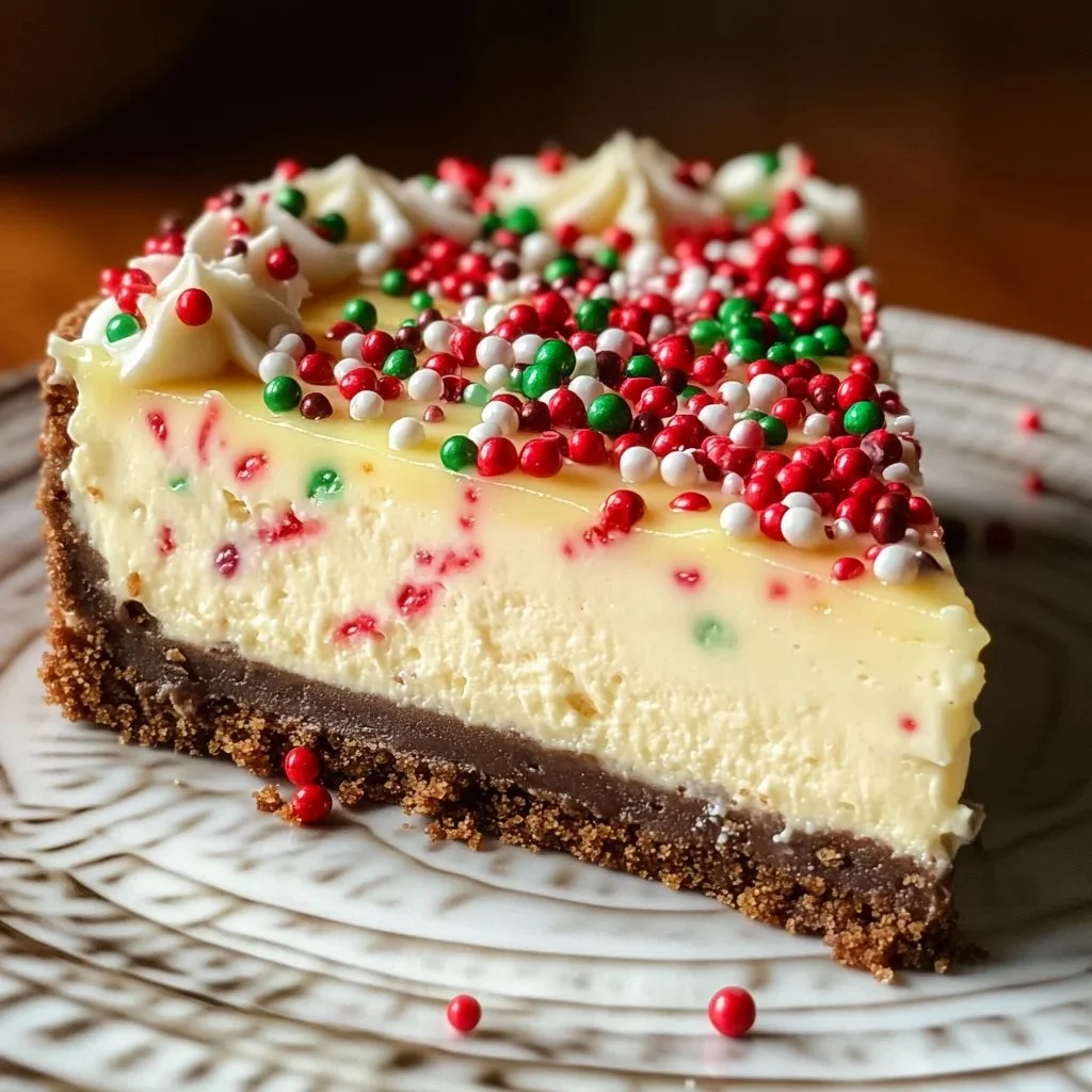 Delicious special occasion sugar cookie cheesecake topped with sprinkles