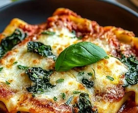 Delicious spinach and ricotta stuffed manicotti dish served with marinara sauce.