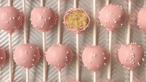 Homemade Starbucks copycat birthday cake pops on a festive background