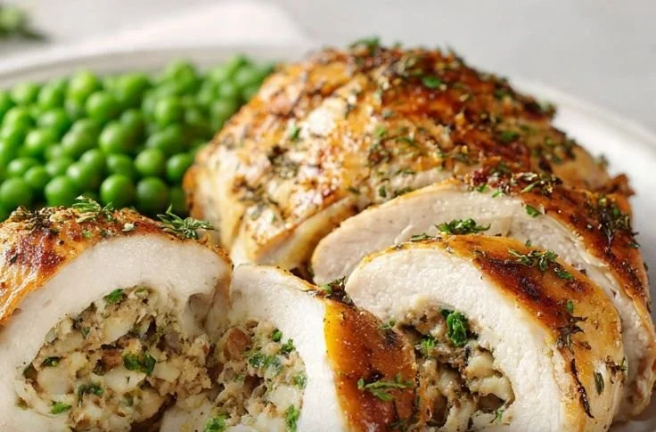 Delicious stuffed chicken breast with savory stuffing ingredients