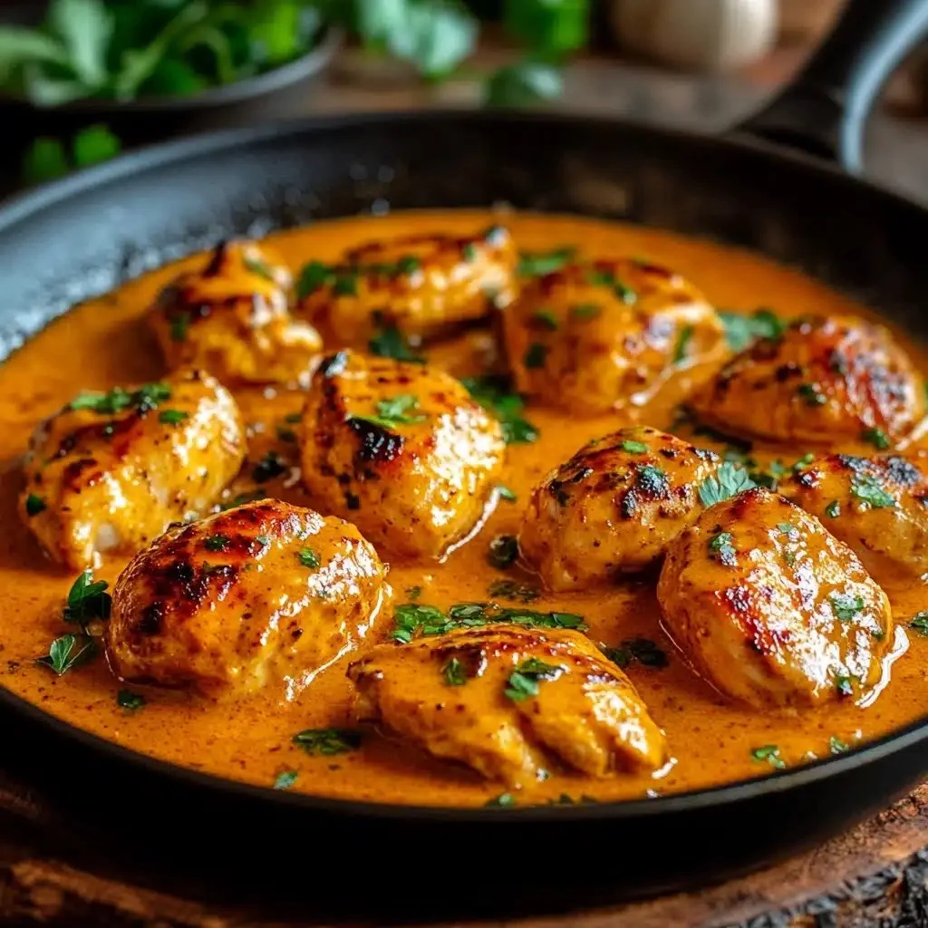 Delicious Texas Roadhouse Butter Chicken Skillet served with rice and garnished.