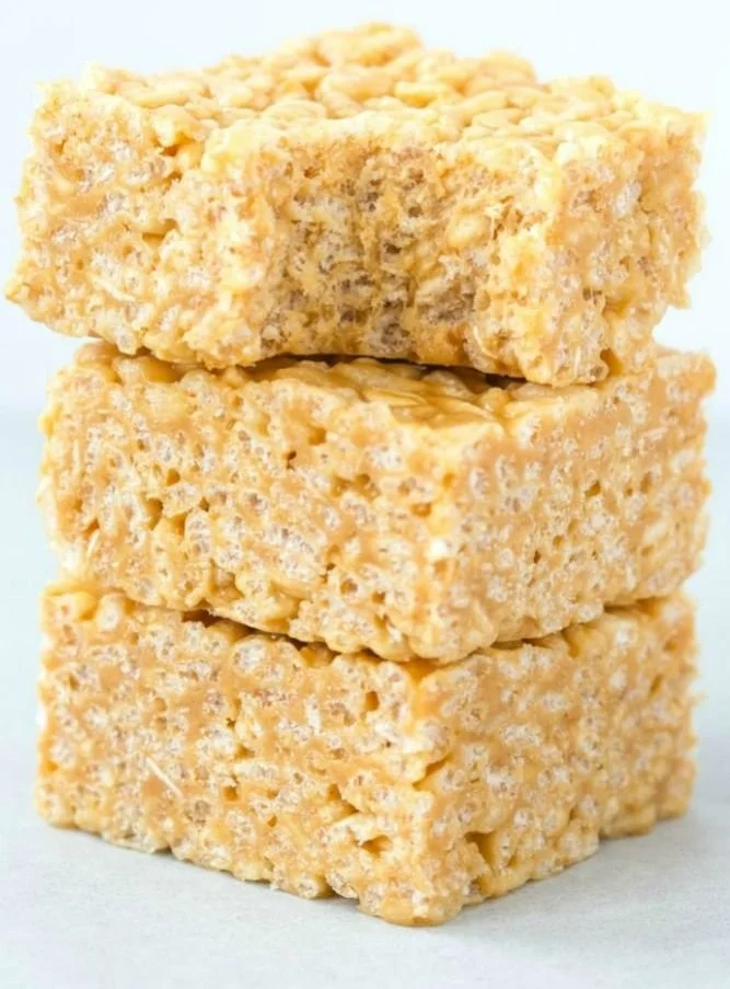 3 Ingredient Healthy Peanut Butter Rice Crispy Treats on a plate