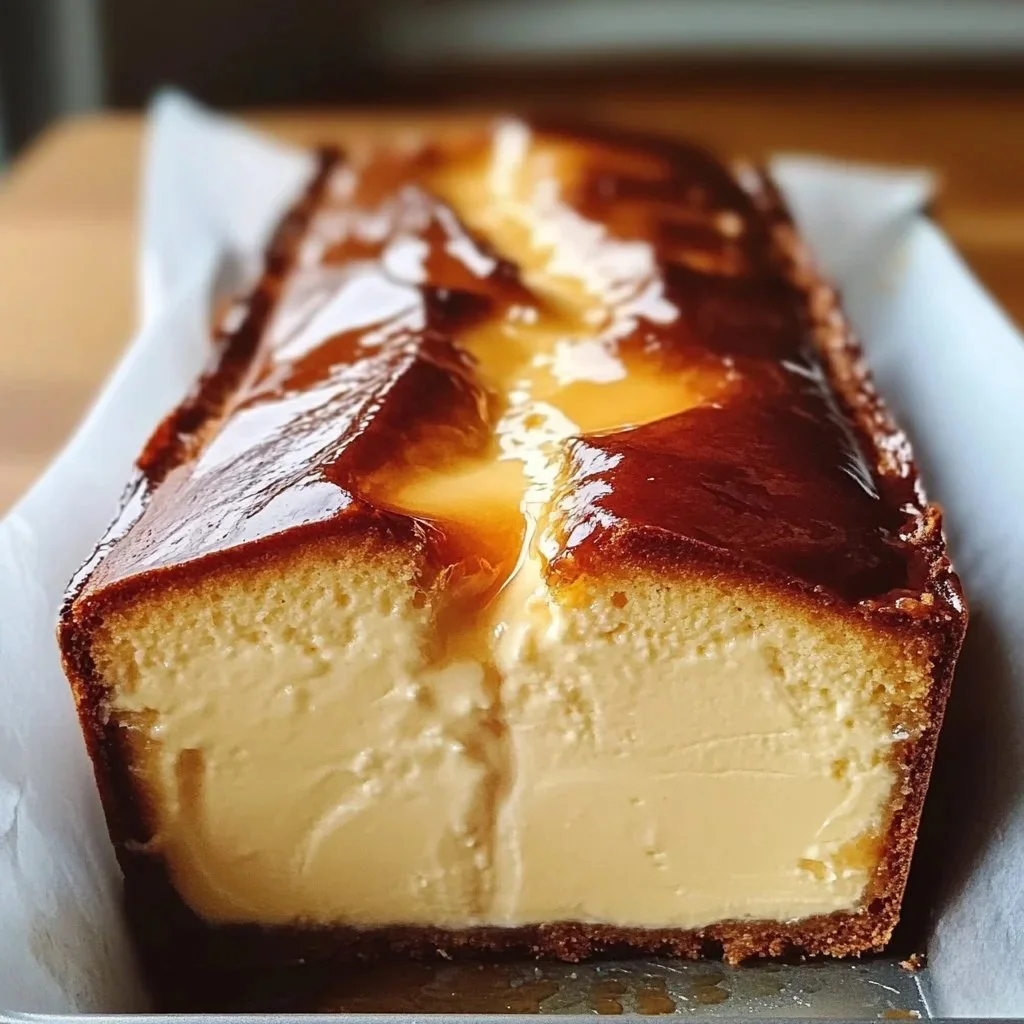 Delicious burnt Basque cheesecake baked in a loaf pan