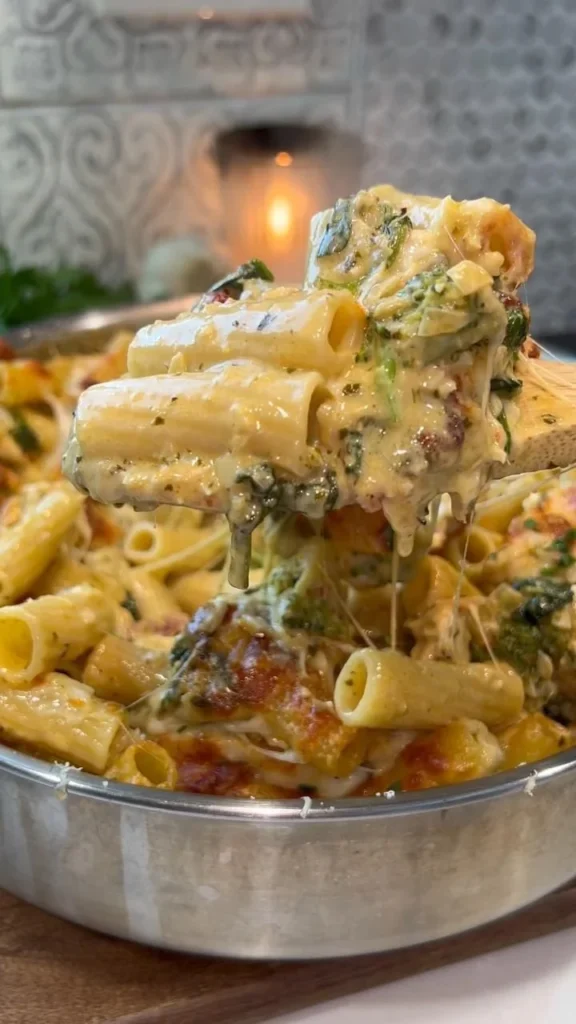Delicious creamy pasta dish with herbs and cheese, served in a bowl