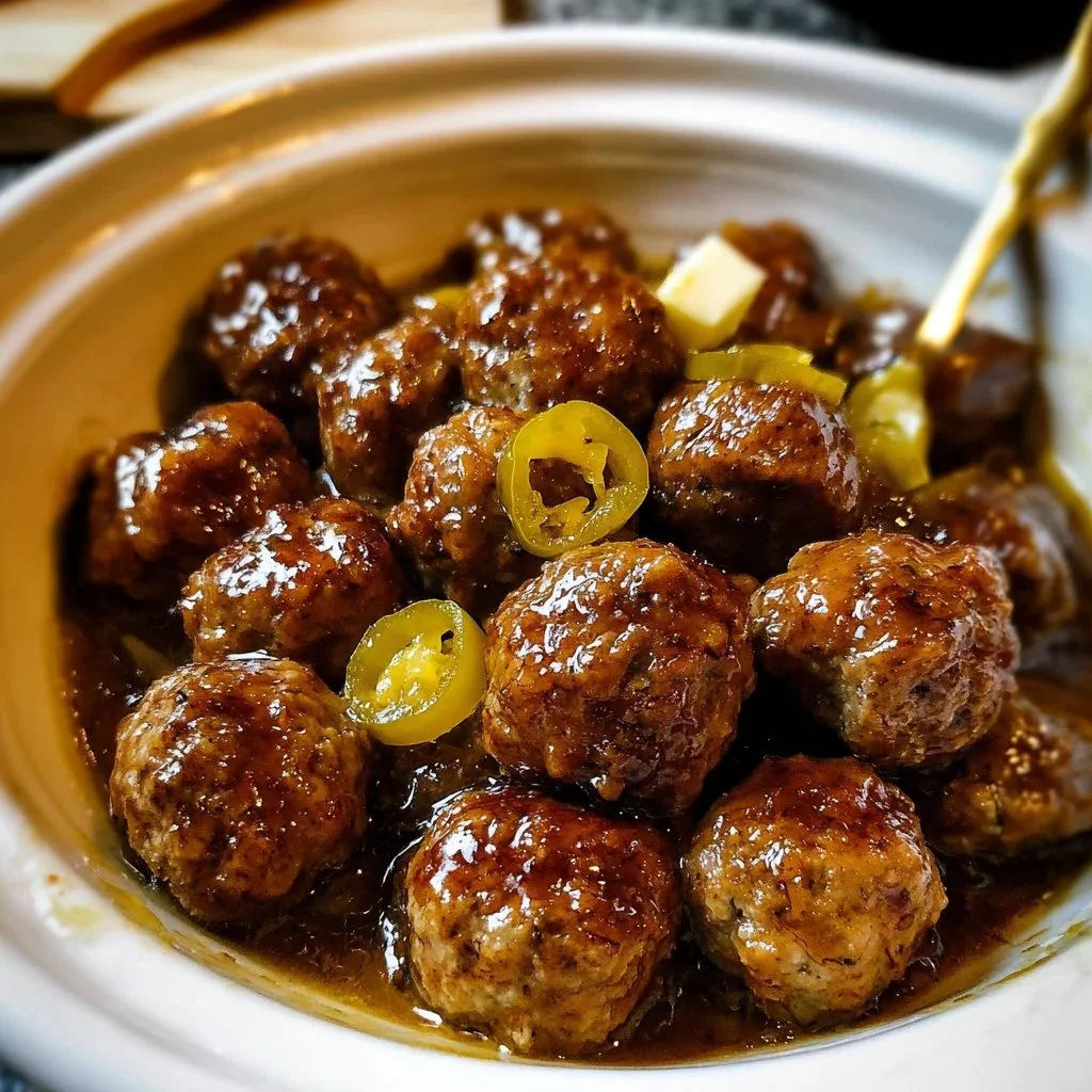Crockpot Mississippi Meatballs served on a platter with sauce
